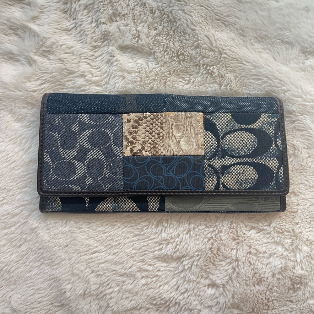 Vintage Coach Blue Denim Patchwork Wallet